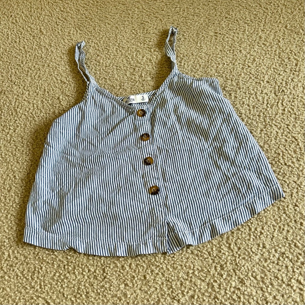 Hollister Blue and White Striped Camisole Tank Top size Small adjustable straps